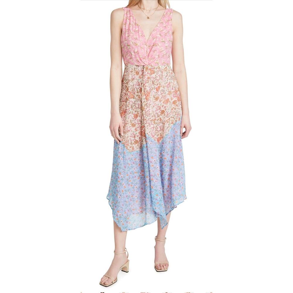 Ramy Brook Isabel Dress Size 6 Floral Patchwork Midi Wedding Guest NWT